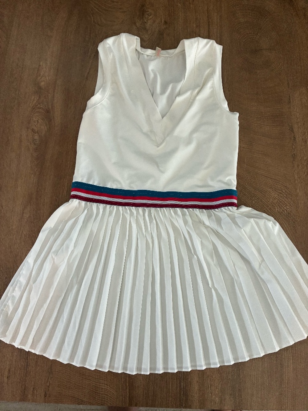 Free People Movement White Pleated Tennis Dress Red Blue Stripe